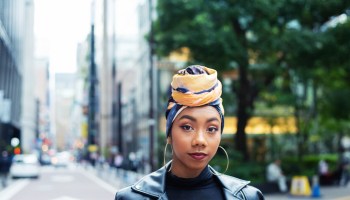 Street portrait of beautiful young woman