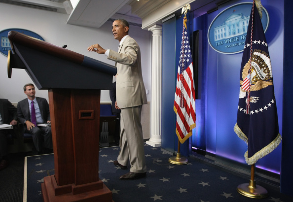 President Obama Makes Statement In The Briefing Room Of White House